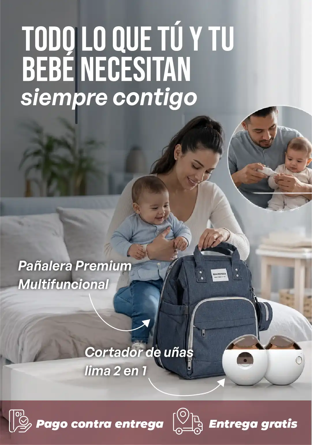 Combo Pañalera + Cortauña eléctrico + Correa anti perdida