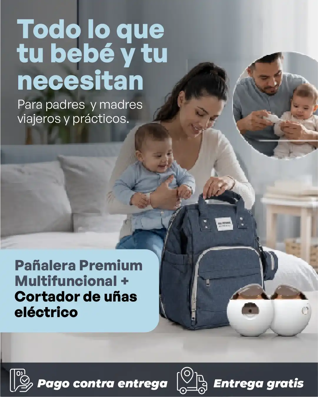 Combo Pañalera + Cortauña eléctrico para bebé